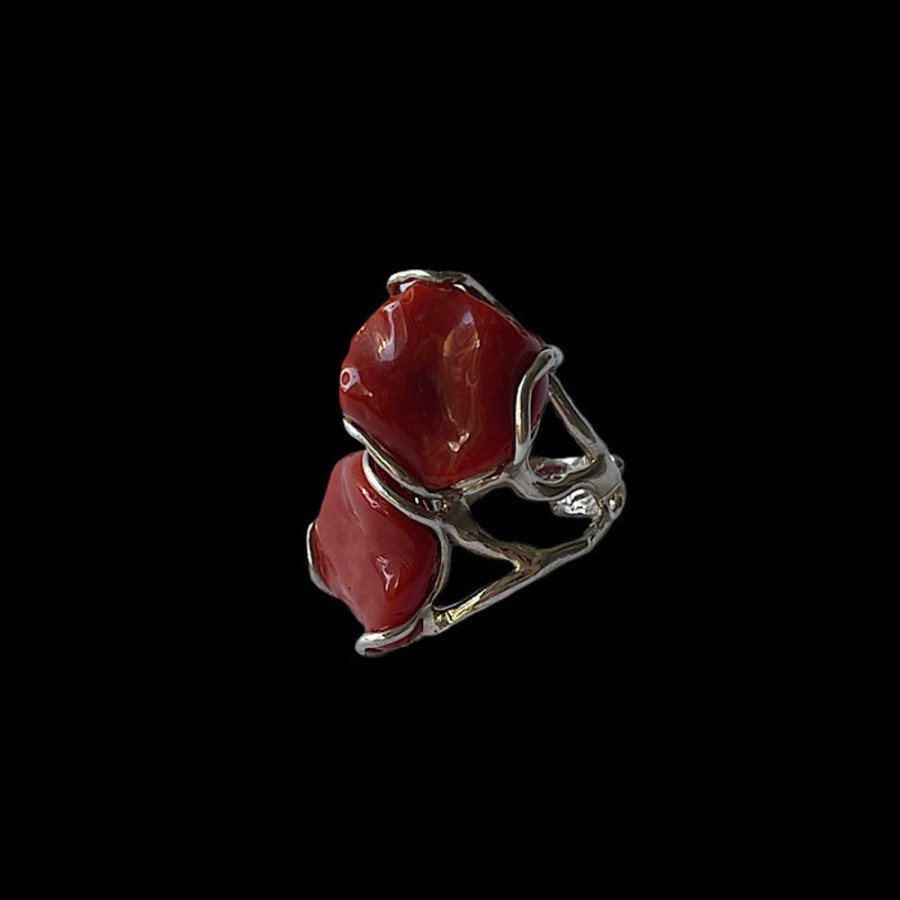 Gioielli Ferraro Gioielli | Anello Corallo Rosso Sardegna E Argento Two Corals