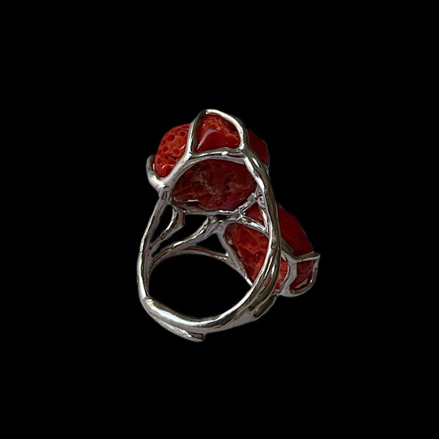 Gioielli Ferraro Gioielli | Anello Corallo Rosso Sardegna E Argento Two Corals