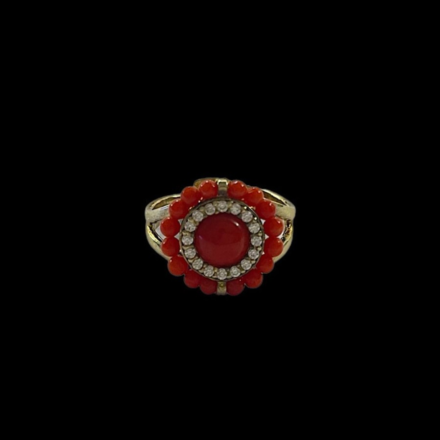 Gioielli Ferraro Gioielli | Anello Corallo Rosso E Zirconi