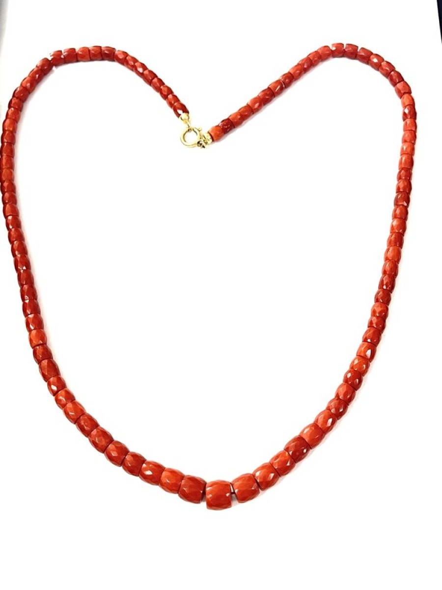 Gioielli Ferraro Gioielli | Collana Corallo Rosso -Barilotto Sfaccettato