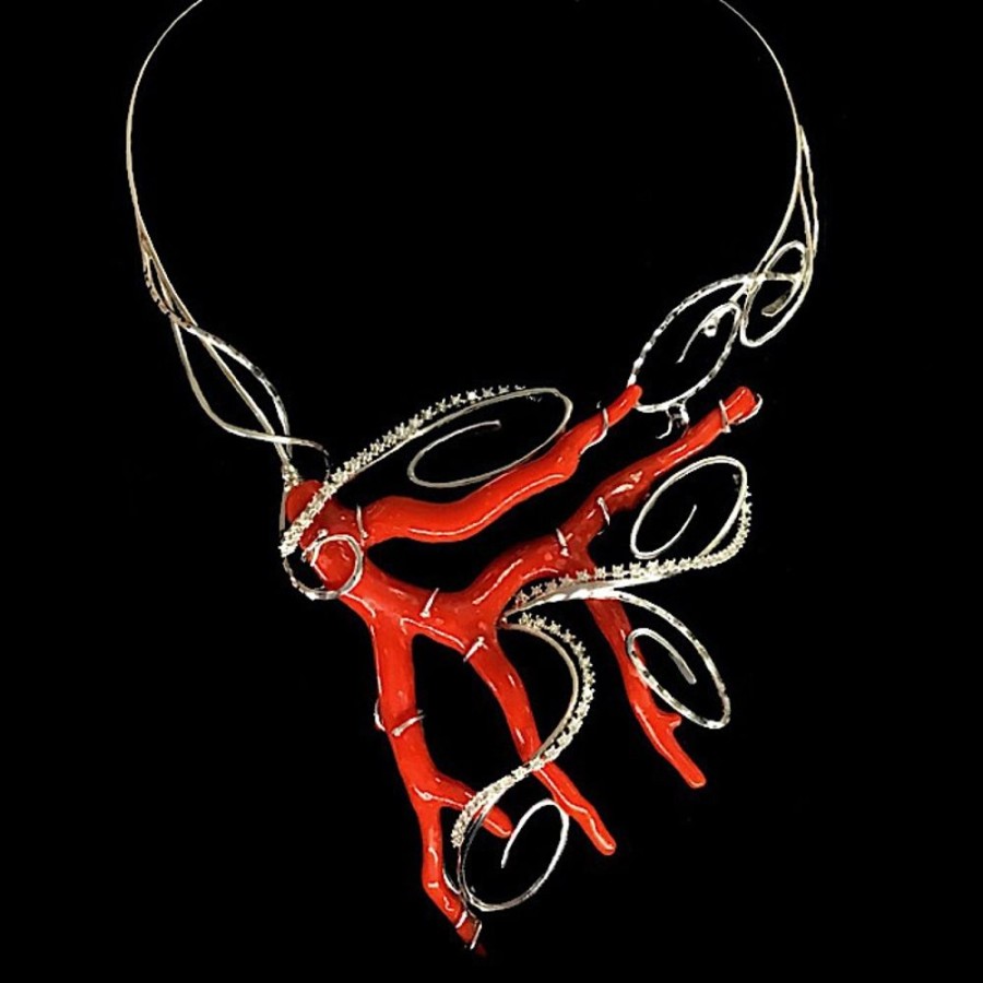 Gioielli Ferraro Gioielli | Collier Argento Corallo Zirconi Collezione Red Coral