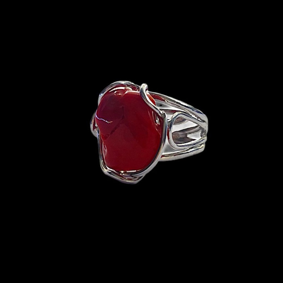 Gioielli Ferraro Gioielli | Anello Argento E Corallo Rosso Sardegna Stone