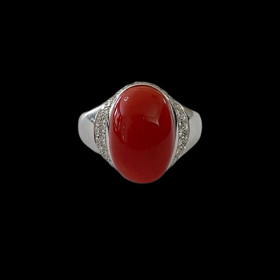 Gioielli Ferraro Gioielli | Anello Corallo Rosso Sardegna E Diamanti- Sardinia Coral