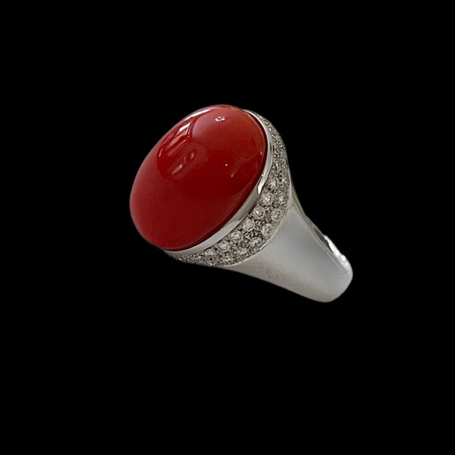 Gioielli Ferraro Gioielli | Anello Corallo Rosso Sardegna E Diamanti- Sardinia Coral