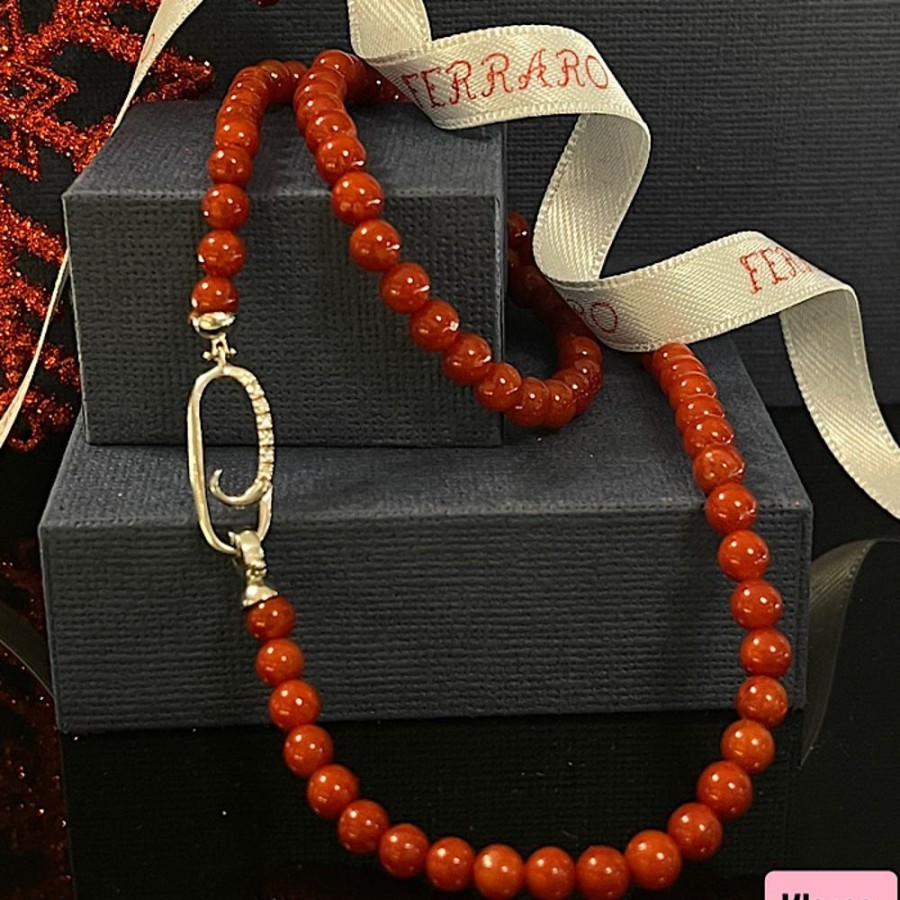 Gioielli Ferraro Gioielli | Collana Corallo Rosso Sardegna E Diamanti