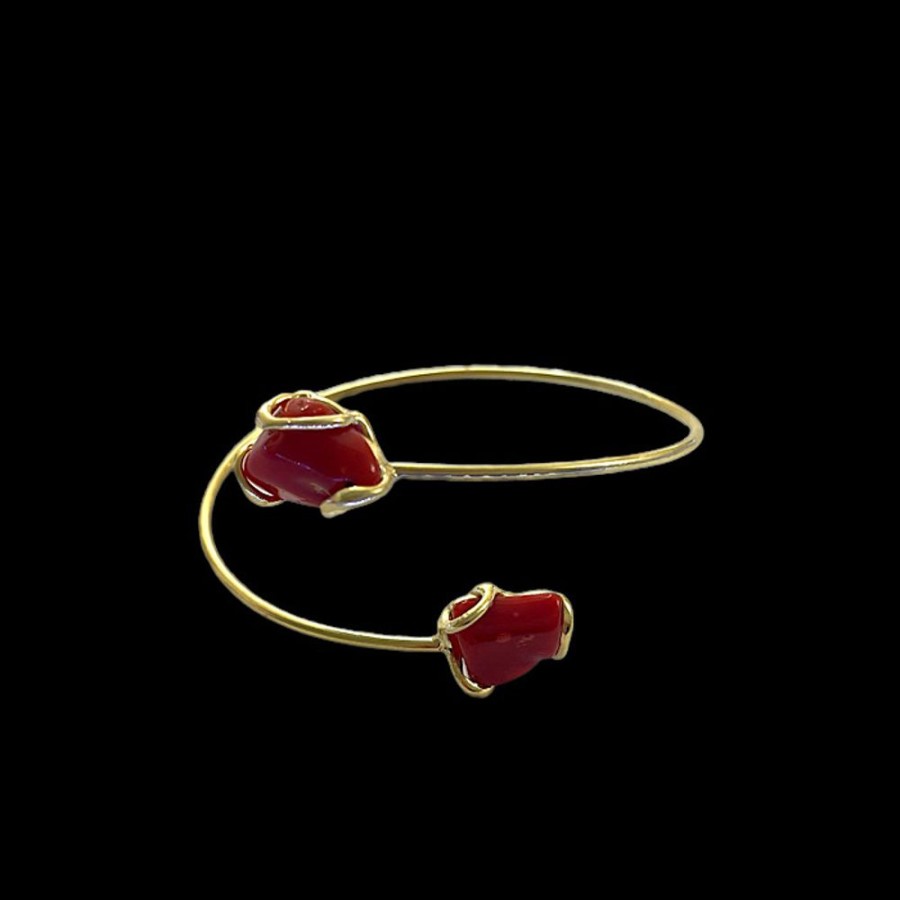 Gioielli Ferraro Gioielli | Bracciale Corallo Rosso E Argento Contrarie Gold Plated