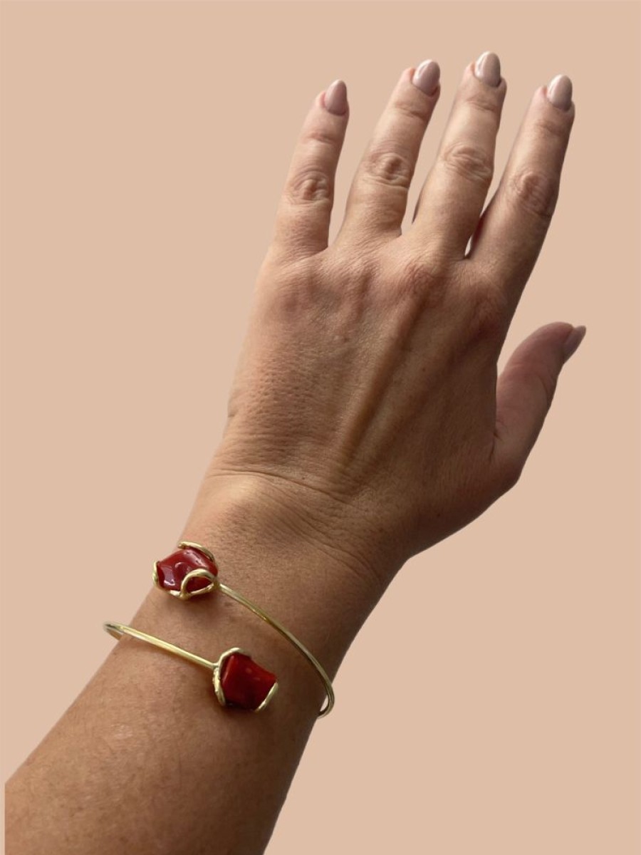 Gioielli Ferraro Gioielli | Bracciale Corallo Rosso E Argento Contrarie Gold Plated