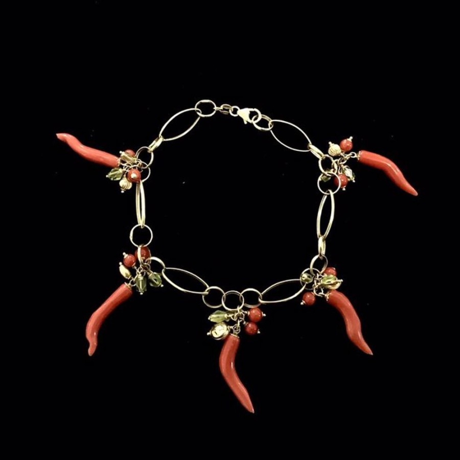 Gioielli Ferraro Gioielli | Bracciale Oro Corallo E Giada Mediterraneo