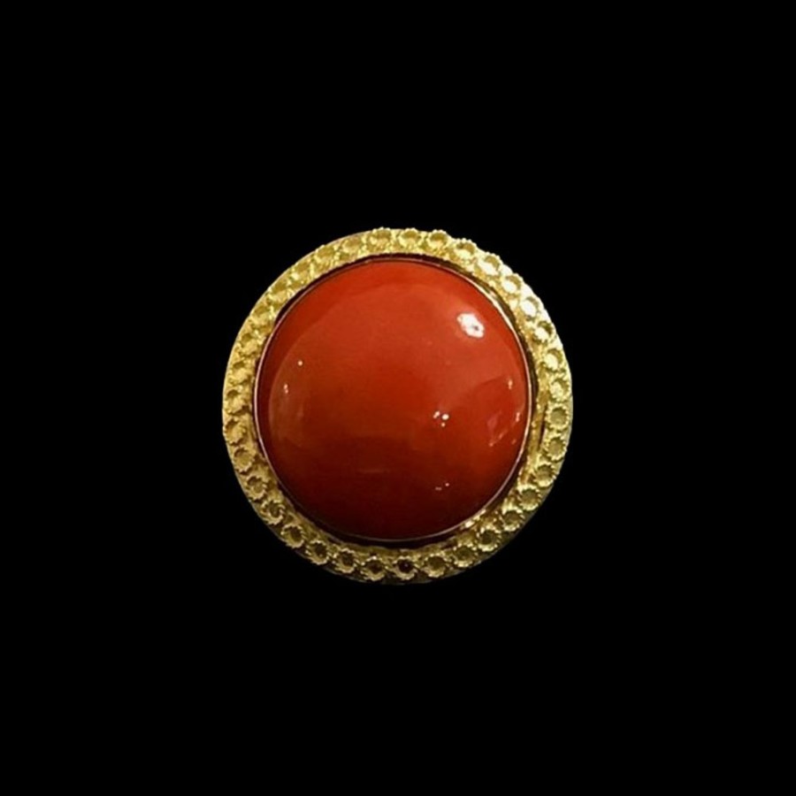 Gioielli Ferraro Gioielli | Anello Cabochon Tondo Corallo Rosso Sardegna E Filigrana Oro