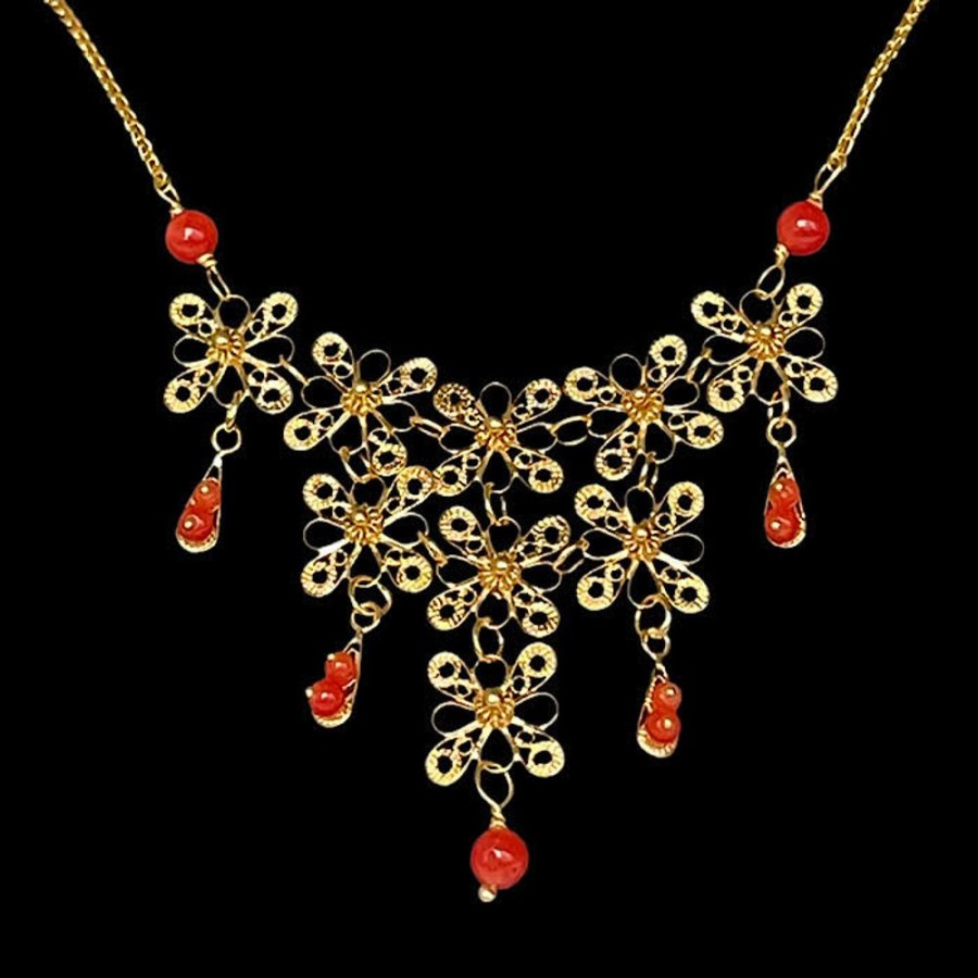 Gioielli Ferraro Gioielli | Collier Filigrana Oro E Corallo Sardegna Merletto