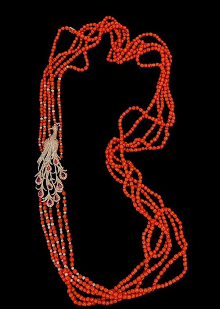 Gioielli Ferraro Gioielli | Collana Multifilo Corallo Rosso -Pavone