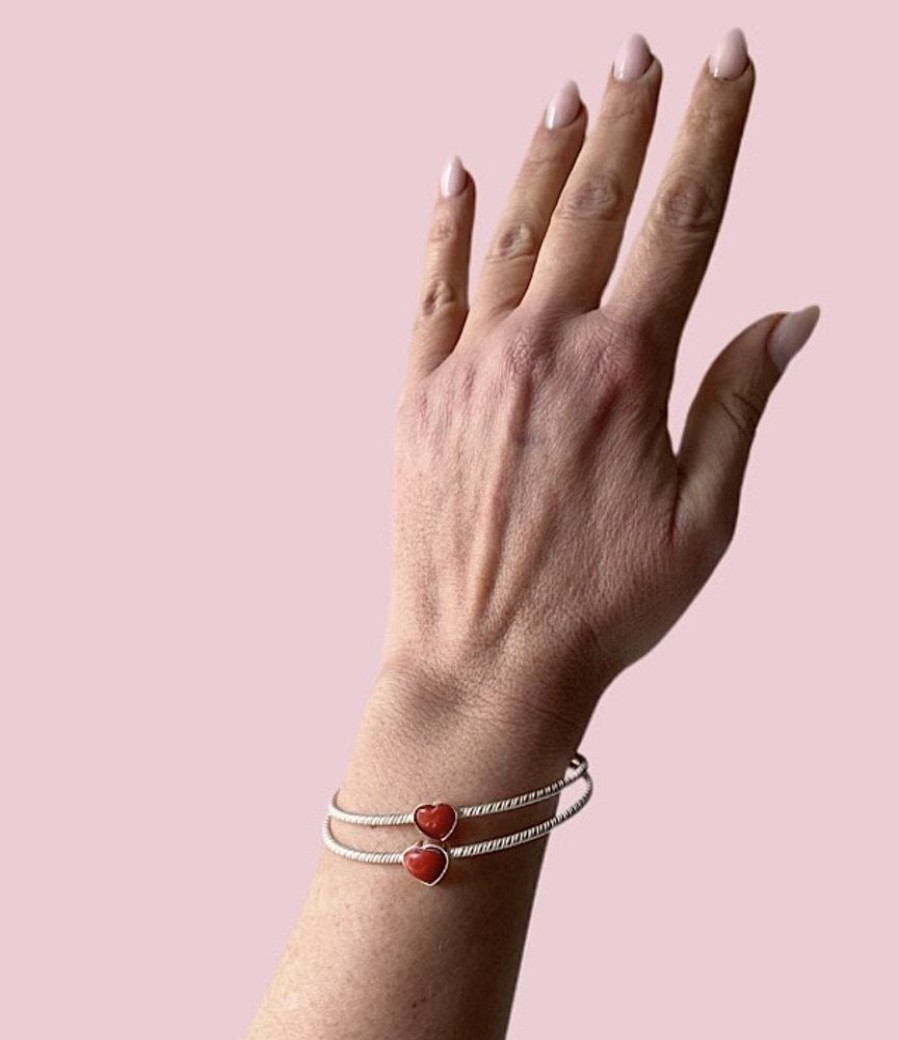 Gioielli Ferraro Gioielli | Bracciale Bangle Corallo E Filigrana Argento Cuore