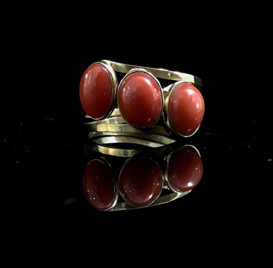 Gioielli Ferraro Gioielli | Anello Tris Cabochon Corallo Rosso Sardegna E Oro 2