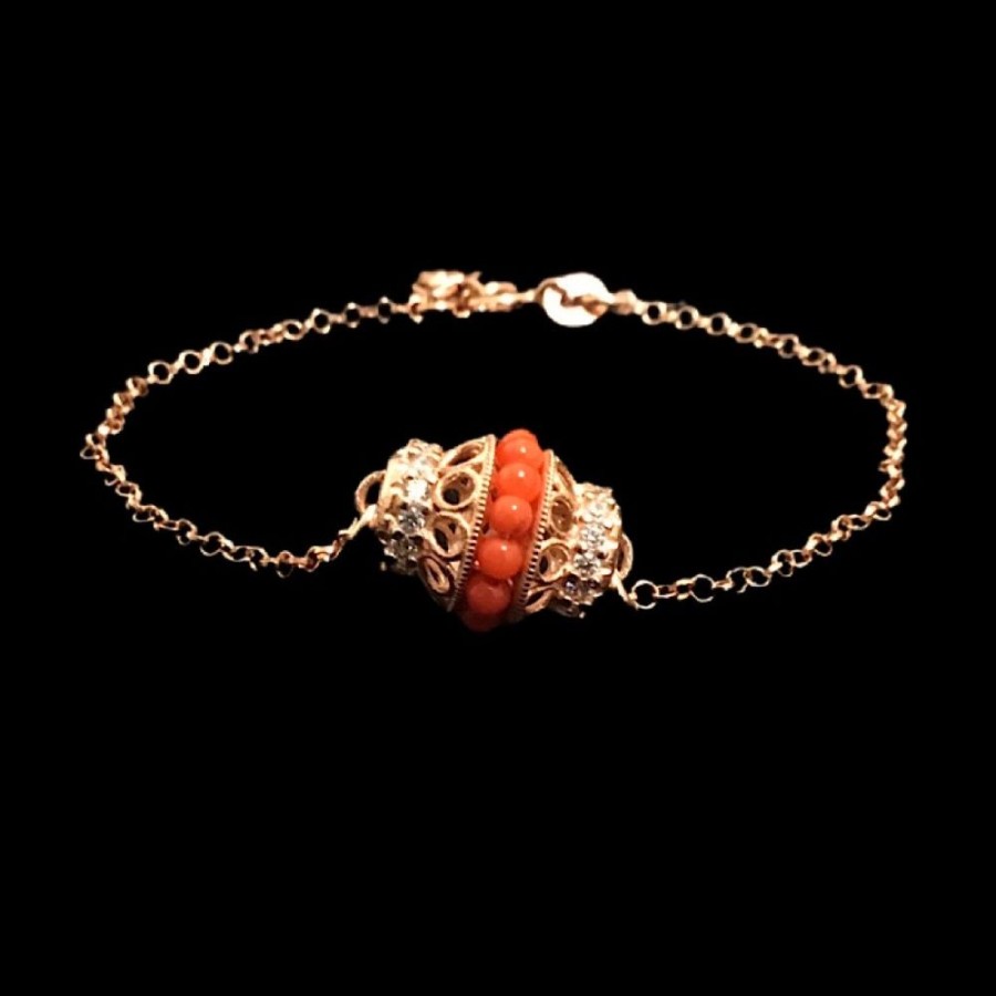 Gioielli Ferraro Gioielli | Bracciale Argento Placcato Oro Rosa Corallo Zirconi Collezione Baroque