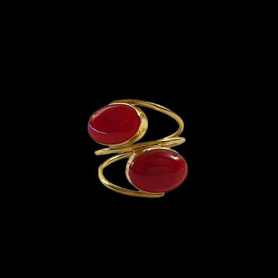 Gioielli Ferraro Gioielli | Anello Corallo Rosso E Oro Contrarie