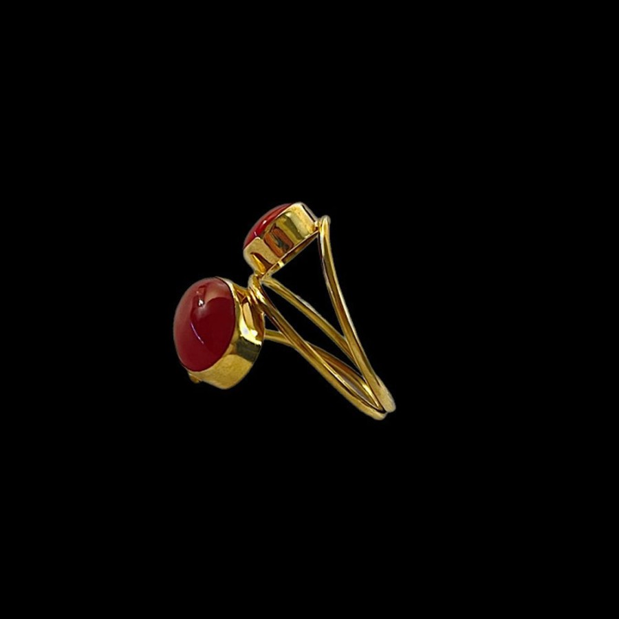 Gioielli Ferraro Gioielli | Anello Corallo Rosso E Oro Contrarie