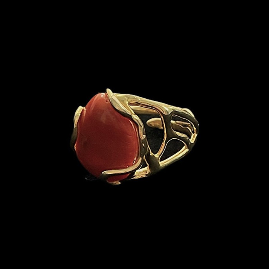 Gioielli Ferraro Gioielli | Anello Argento E Corallo Rosso Stone Gold Plated