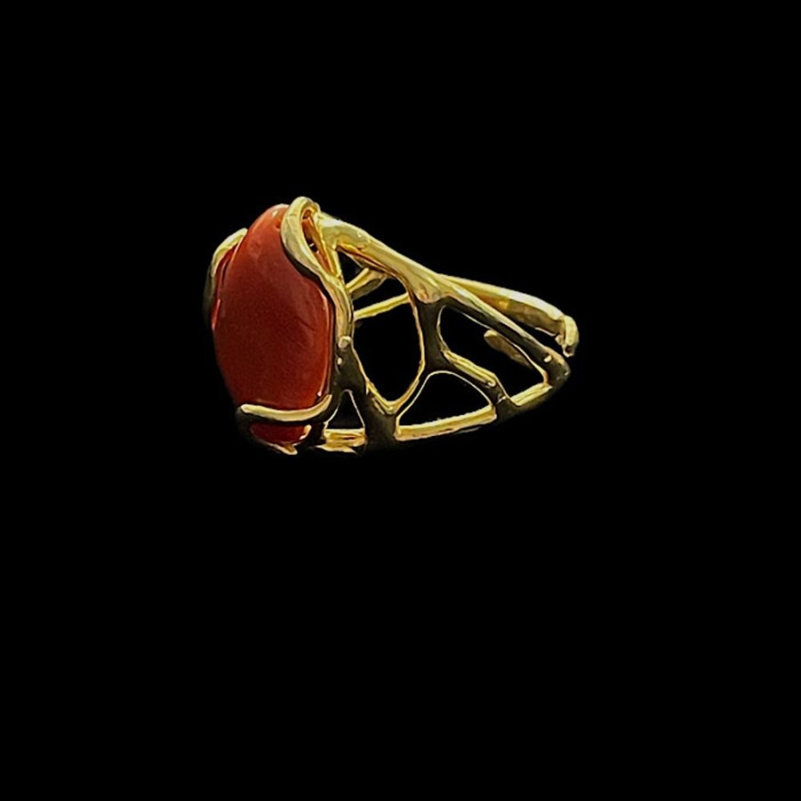 Gioielli Ferraro Gioielli | Anello Argento E Corallo Rosso Stone Gold Plated