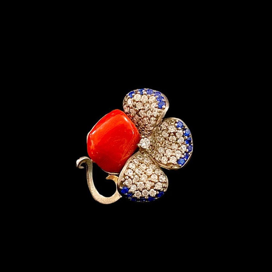 Gioielli Ferraro Gioielli | Anello Argento Corallo E Zirconi Flower