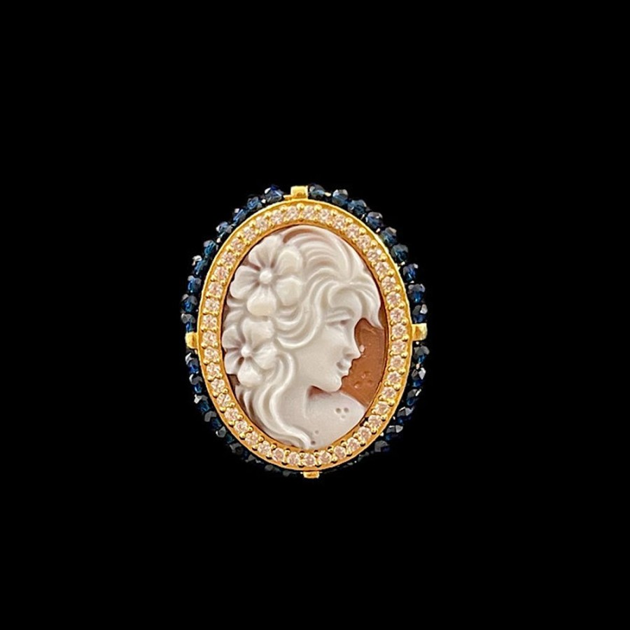 Gioielli Ferraro Gioielli | Anello Cammeo E Cristalli Blu Gold Plated