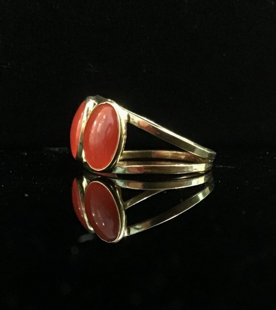 Gioielli Ferraro Gioielli | Anello Tris Cabochon Corallo Rosso Sardegna E Oro