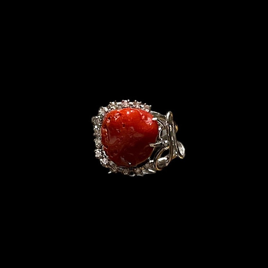 Gioielli Ferraro Gioielli | Anello Corallo Rosso E Zirconi Beauty