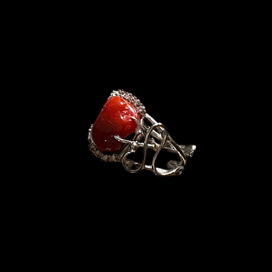 Gioielli Ferraro Gioielli | Anello Corallo Rosso E Zirconi Beauty