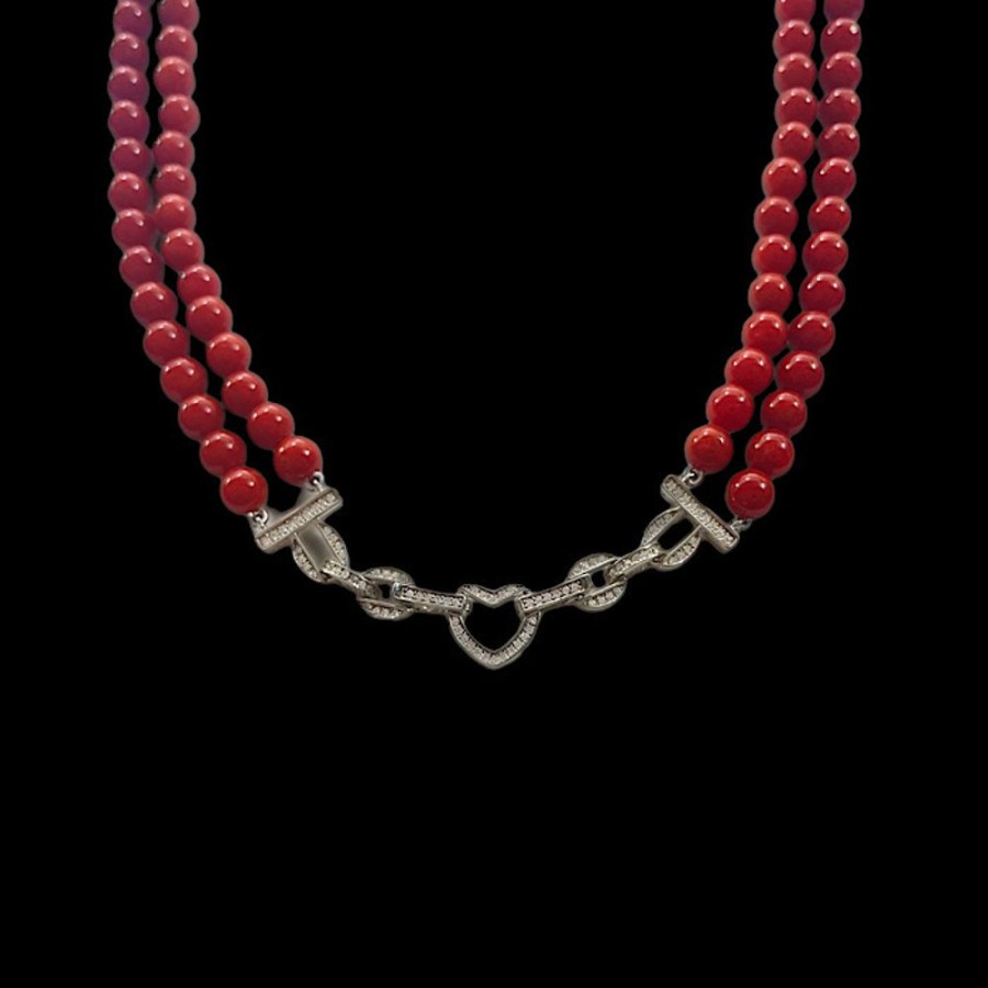 Gioielli Ferraro Gioielli | Collana Corallo Rosso Sardegna 2 Fili