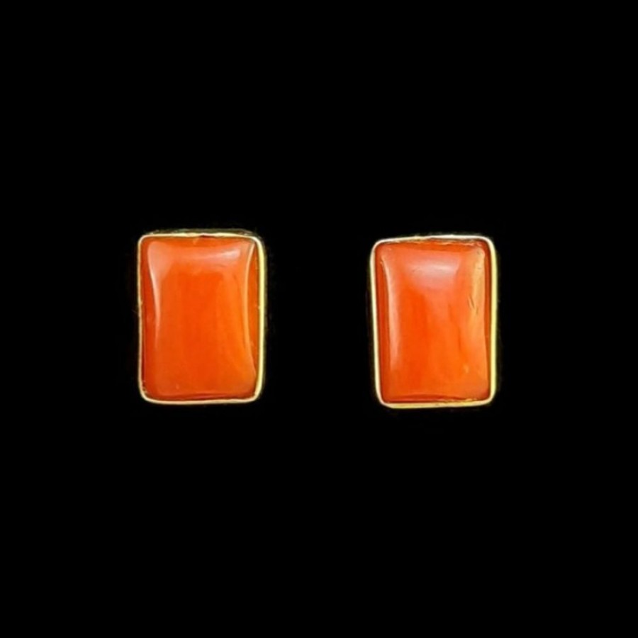 Gioielli Ferraro Gioielli | Orecchini Small Cabochon 2 Corallo Rosso Sardegna E Oro