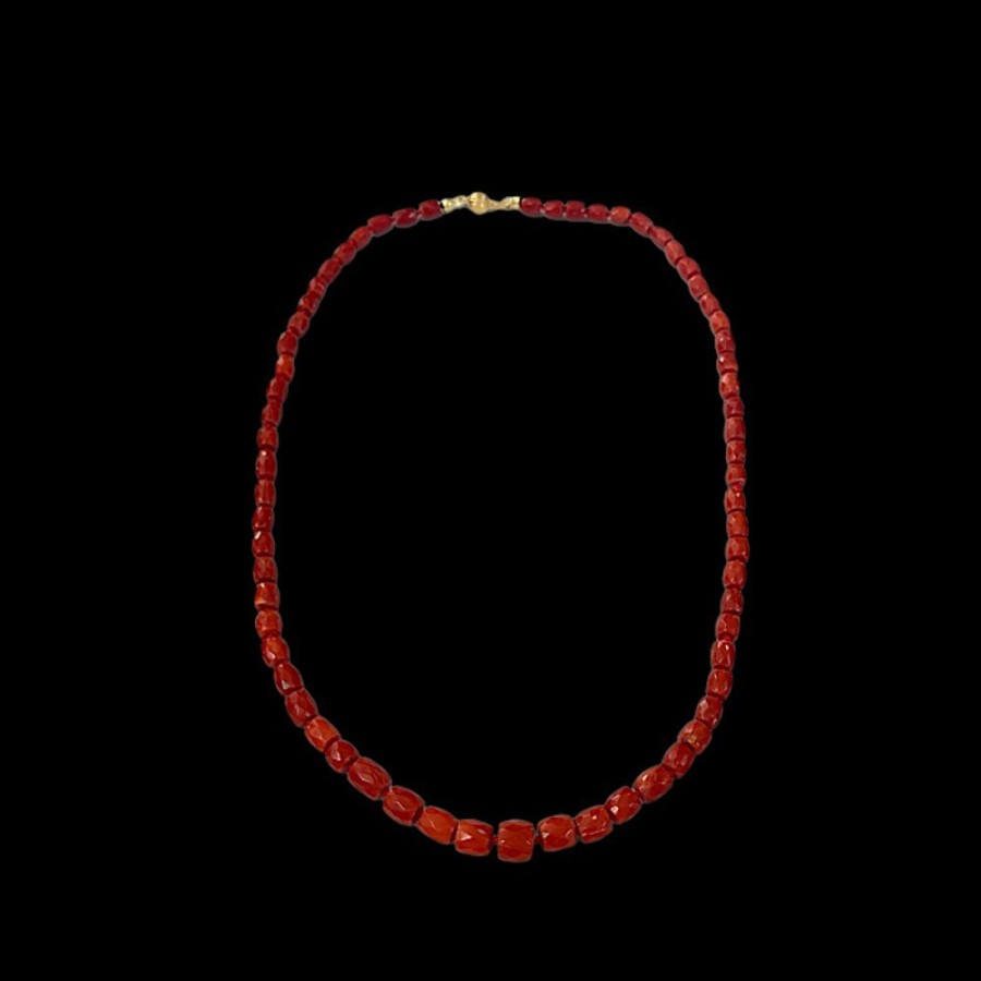 Gioielli Ferraro Gioielli | Collana Corallo Rosso Sardegna-Barilotto Sfaccettato