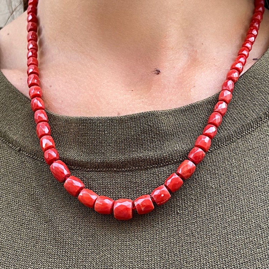 Gioielli Ferraro Gioielli | Collana Corallo Rosso Sardegna-Barilotto Sfaccettato