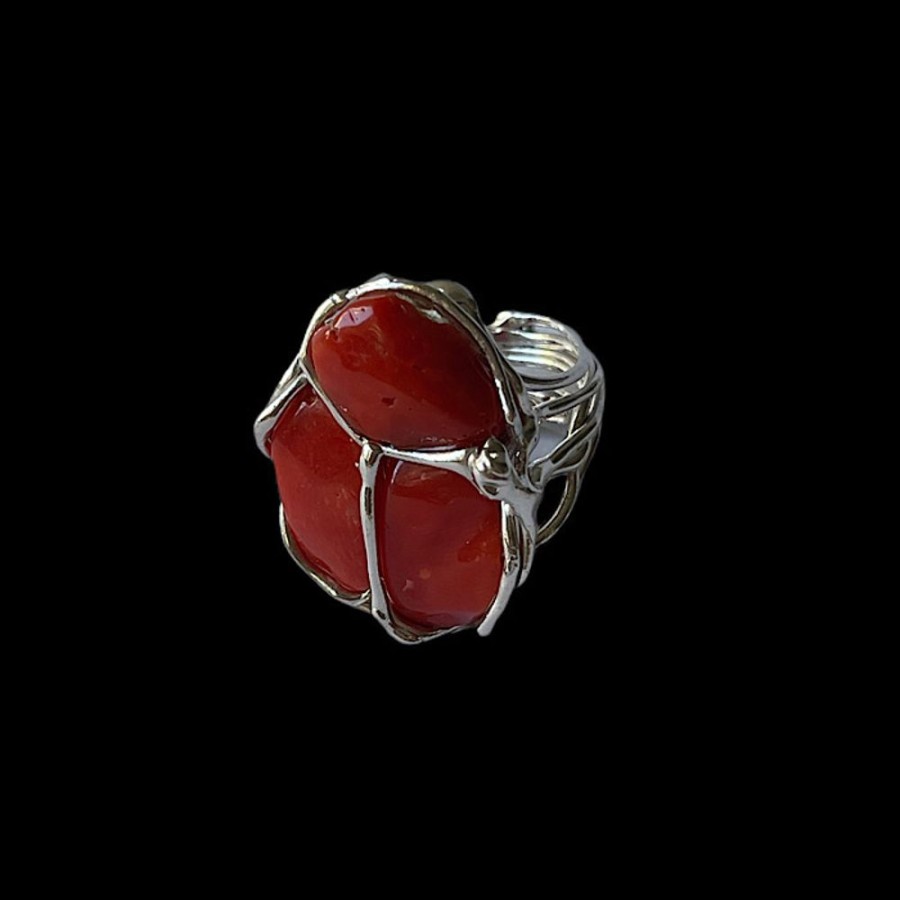 Gioielli Ferraro Gioielli | Anello Corallo Rosso Sardegna E Argento Three Corals